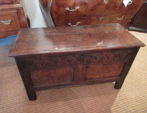 Small George I Antique Oak Two Panel Coffer