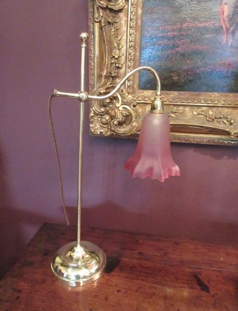Antique Brass & Cranberry Rise & Fall Lamp