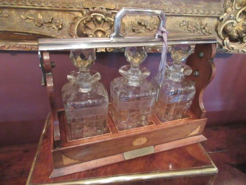 Antique Sheraton Inlaid Three Bottle Tantalus