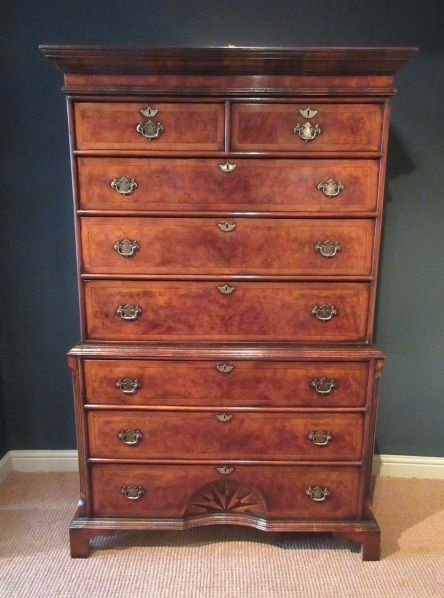 Superb Antique Burr Walnut Starburst Chest on Chest