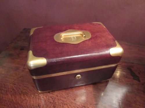 Antique Paris Made Leather & Gilt Jewel Case