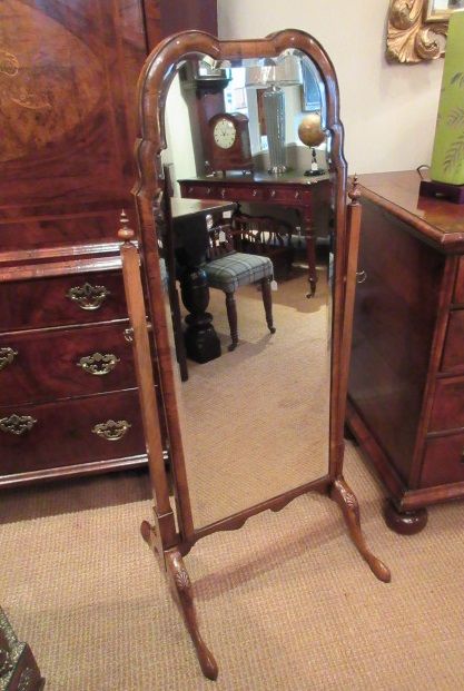 19th Century Antique Walnut Cheval Mirror