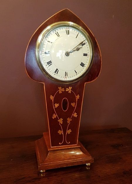 Elegant Art Nouveau Antique Inlaid Mantel Clock