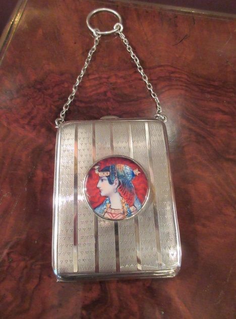 Antique Silver & Porcelain Egyptian Lady Case
