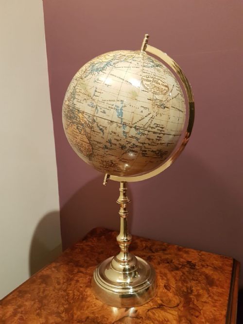 Antique 1920'S Brass Based 8" Library Globe by Geographica