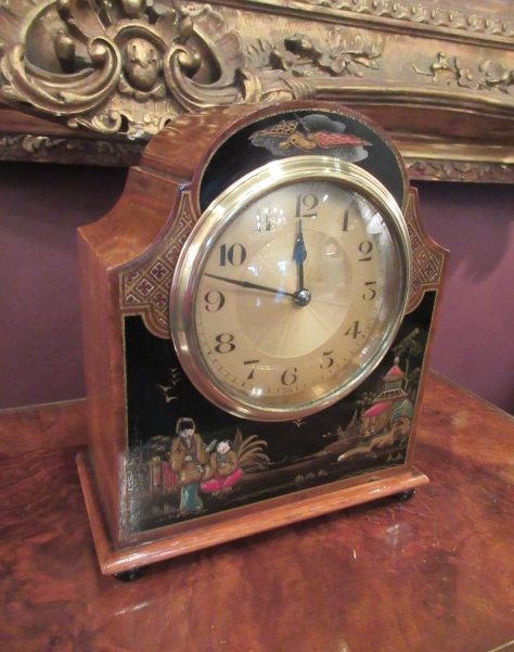 Antique Walnut Cased Chinoiserie Mantel Clock