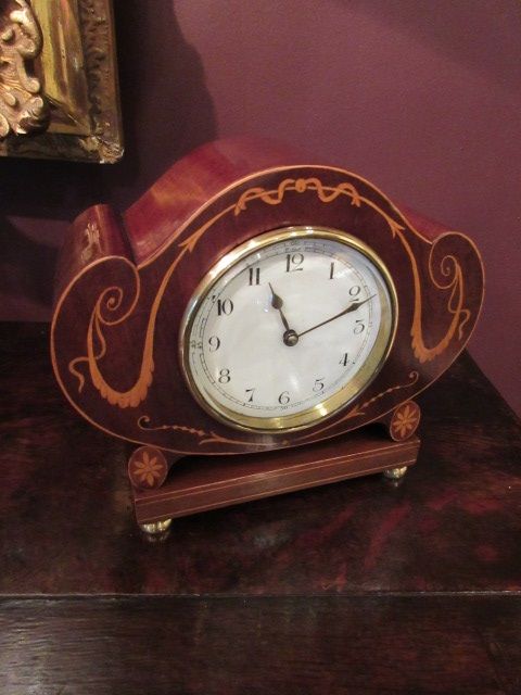Antique Sheraton Inlaid Shaped Mantel Clock