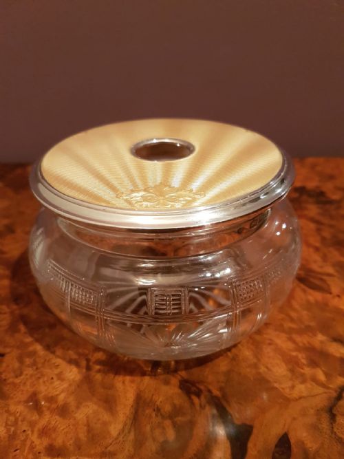 Silver and Champagne Gold Enamel Dressing Table Jar