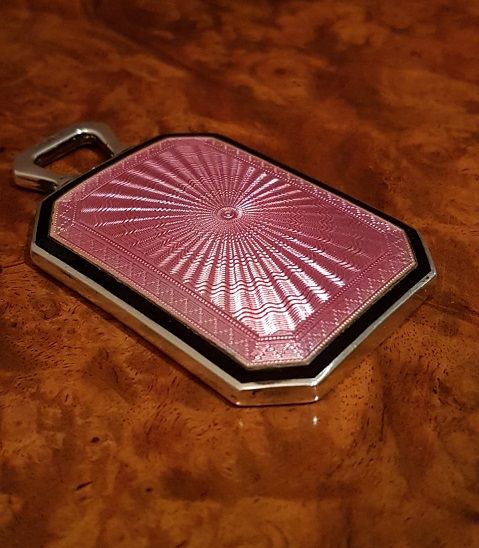Antique Silver & Pink Enamel Pocket Mirror