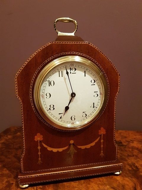 Fine Quality Edwardian Pad Top Inlaid Mantel Clock