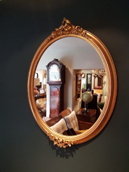 Victorian Antique Timber Gilt Oval Mirror