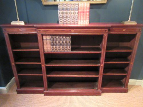 Antique Sheraton Inlaid Breakfront Open Bookcase