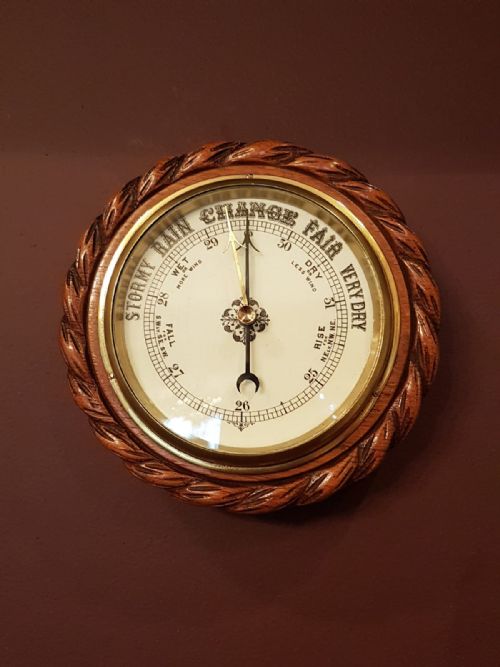 Antique Oak Rope Edge Ships Barometer