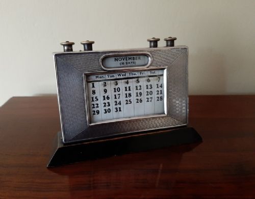 George V Period Silver Engraved Desktop Calendar