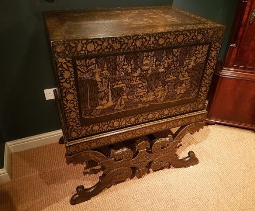 Antique George III Period Lacquered Trunk on Stand
