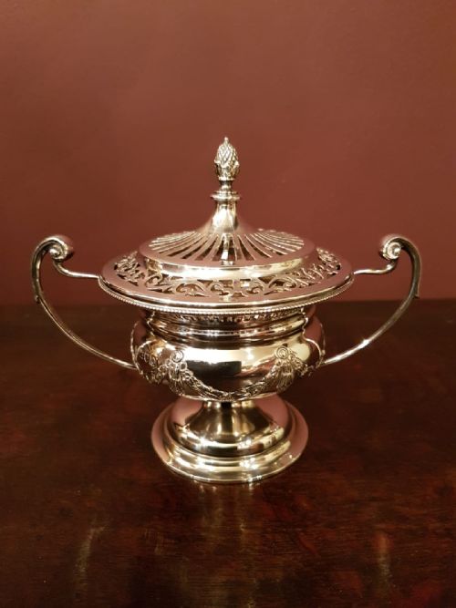 Antique Fretted Silver Potpourri & Cover