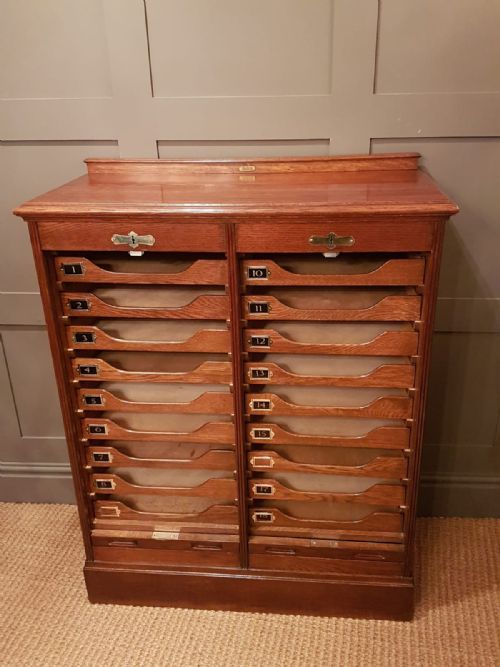 Antique Solid Oak Tambour Front Double File Cabinet