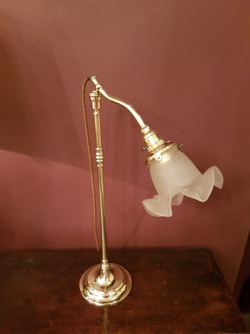 Edwardian Brass Adjustable Table Lamp and Original Shade