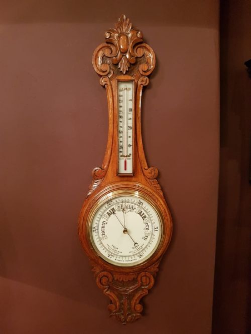 Victorian Carved Oak Android Banjo Barometer