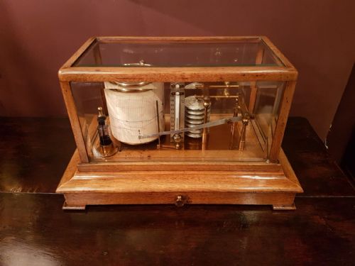 Edwardian Oak Cased Barograph with Thermometer