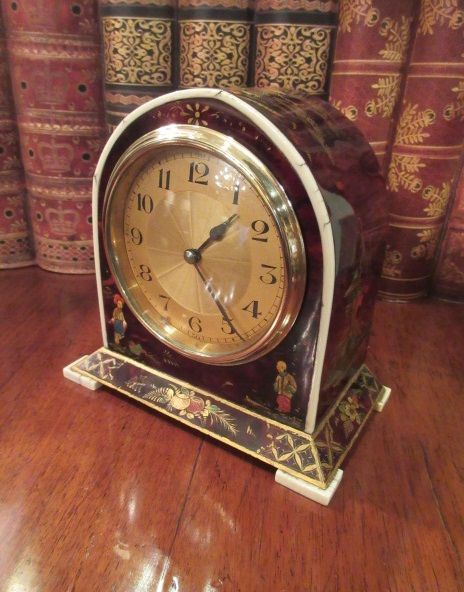 Antique Chinioserie Tortoiseshell Mantel Clock