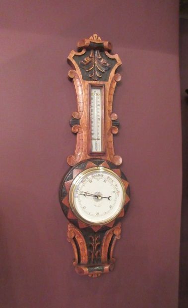 Small Antique Polished Oak & Ebony Banjo Barometer