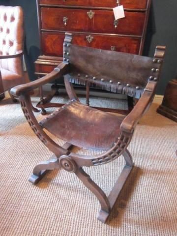 Arts & Crafts Solid Oak X Frame Armchair