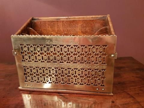 Victorian Oak and Fretted Brass Letter Rack