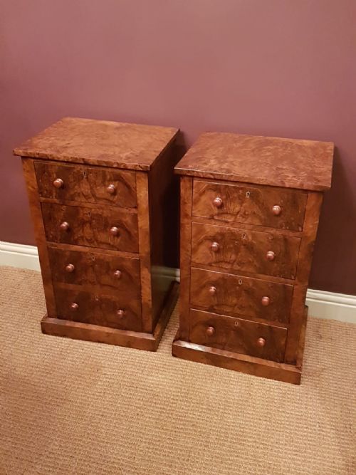 Pair of Antique Victorian Burr Walnut Bedside Chests