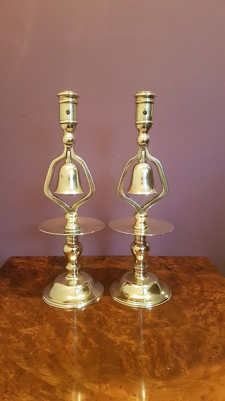 Pair of Antique George III Brass Tavern Candlesticks