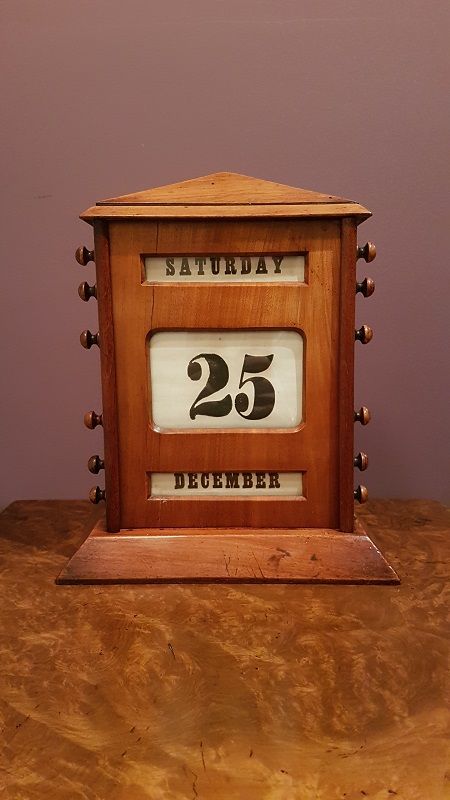 Large Antique Walnut Perpetual Desk Calendar