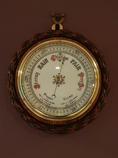 Antique Carved Oak Rope Edge Ships Barometer