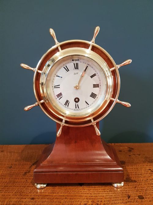 Antique Mahogany Ship's Wheel Desktop Clock
