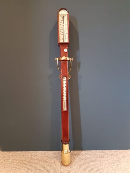 Superb Antique Mahogany Marine Stick Barometer & Gimble