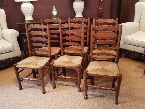 Set of Six Ash & Elm Rush Seat Ladder Back Chairs