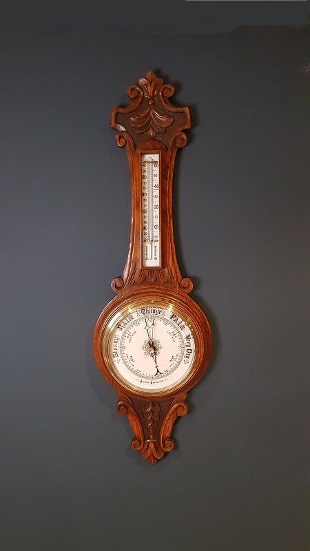 Superb Antique Polished Oak Banjo Barometer