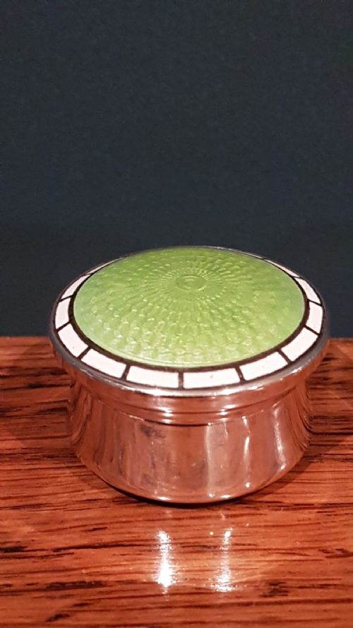 Edwardian Silver and Lime Green Enamel Pill Box