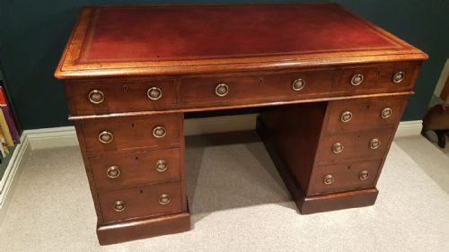 Antique Mid Victorian Oak Pedestal Desk