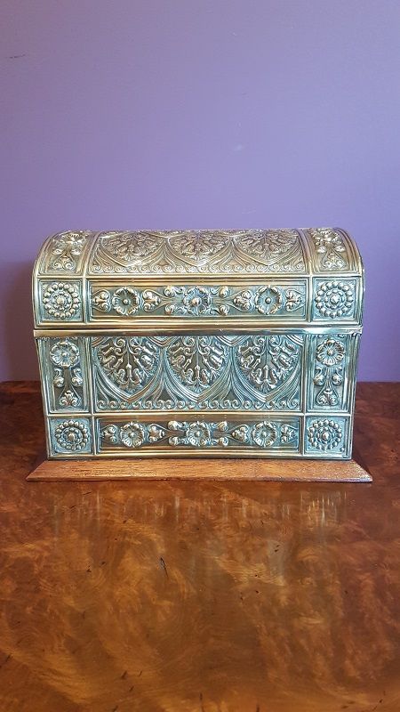 Antique Oak & Brass Desktop Stationery Box
