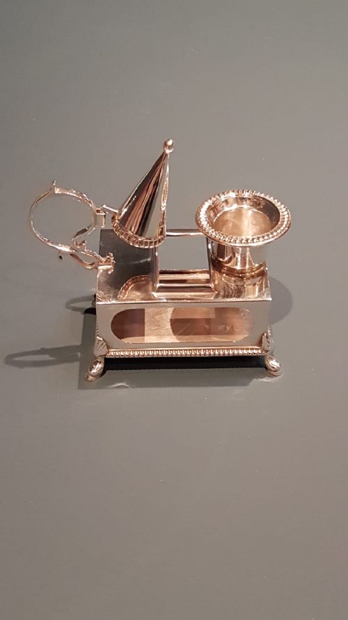 Unusual Victorian Silver Desktop Candlestick and Matchbox Stand