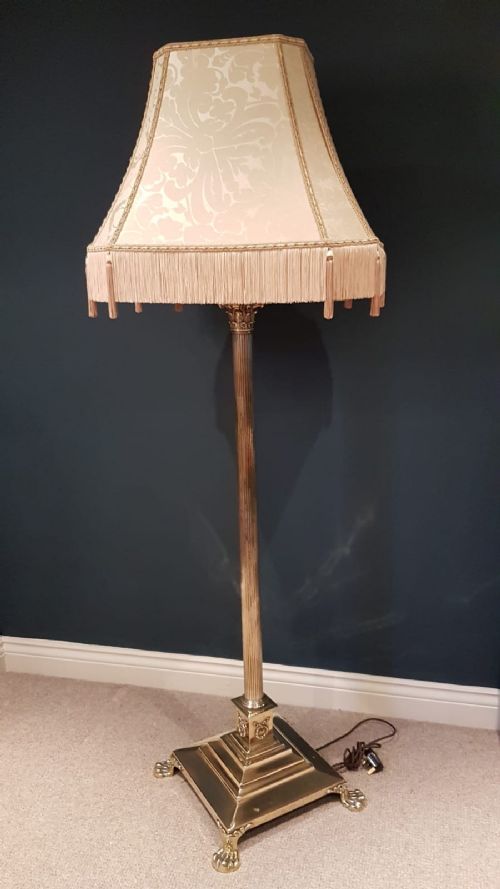 Antique Late Victorian Solid Brass Corinthian Column Lamp Standard