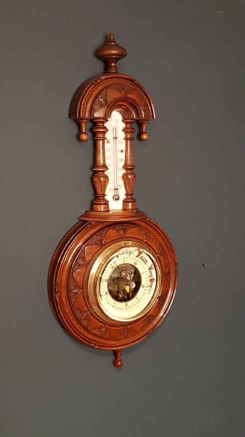 Carved Walnut Pendant Barometer