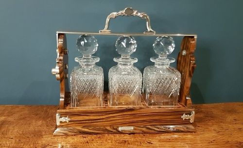 Antique Walnut and Silver Plate Three Bottle Tantalus
