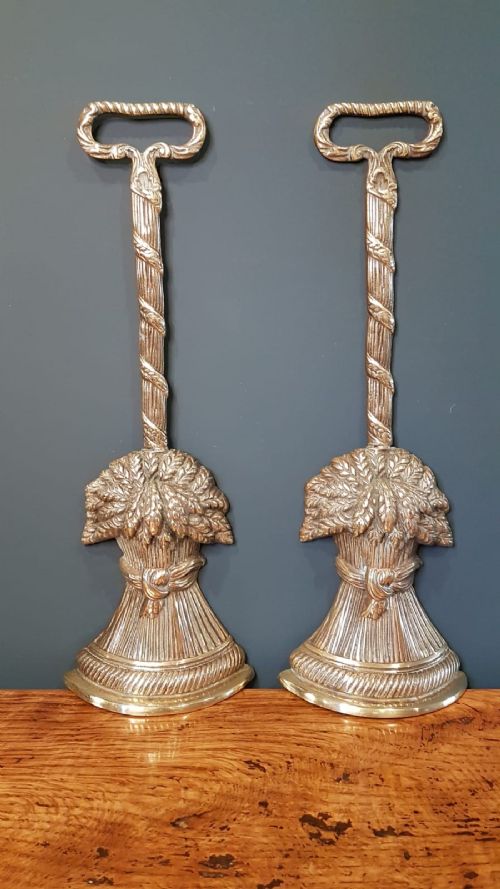Matching Pair of Antique Cast Brass Wheatsheaf Door Stops