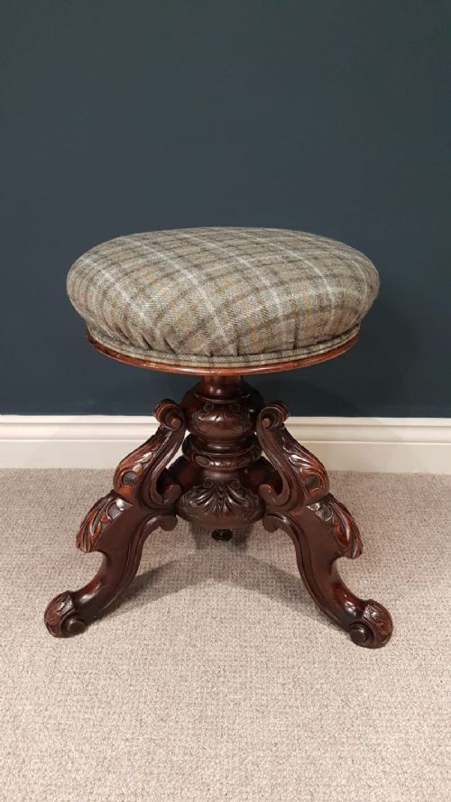 Antique Carved Mahogany Revolving Stool