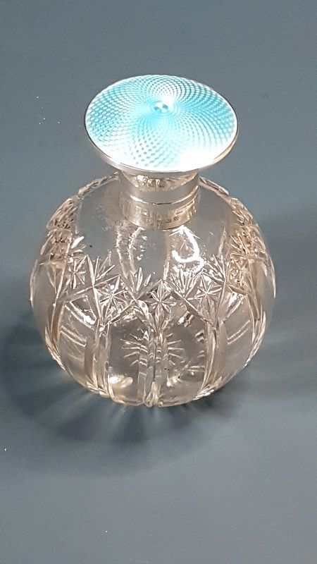 George V Period Silver & Turquoise Enamel Scent Bottle