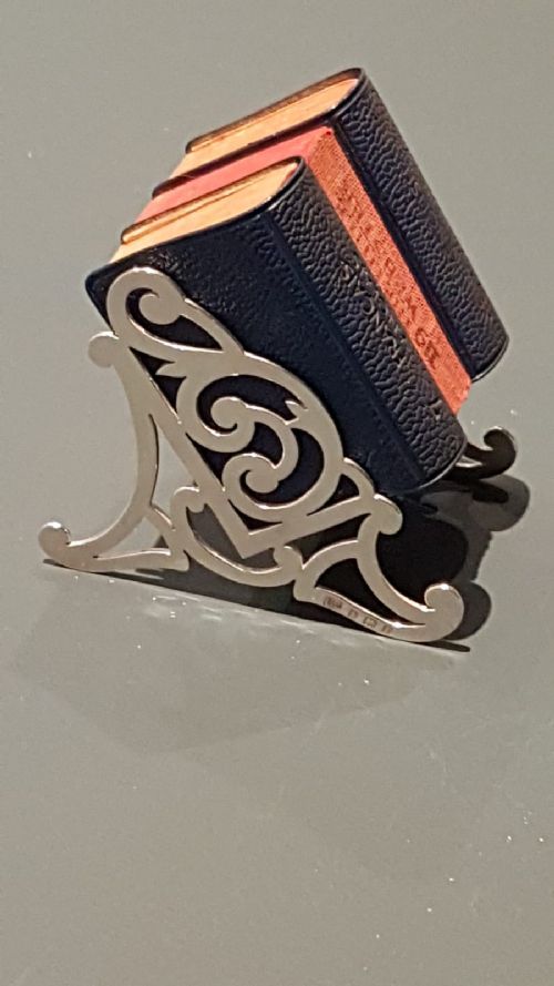 Antique Silver Miniature Book Rack and Books