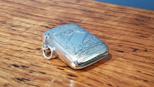 Engraved Silver Vesta and Stamp Case