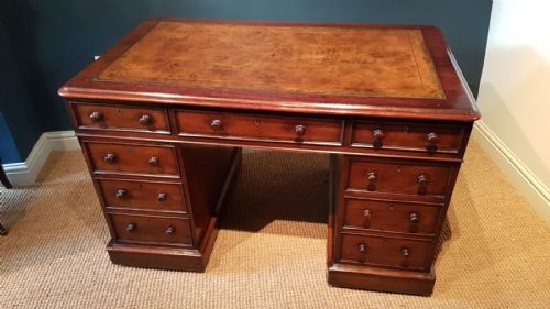 Antique Mid Victorian Mahogany Pedestal Desk