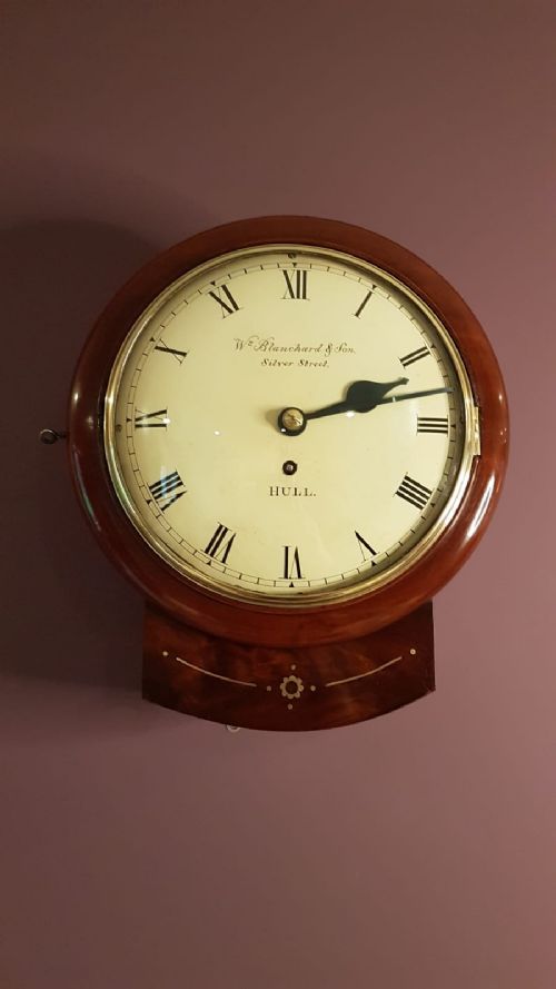 Early Victorian Mahogany 8" Single Fusse Drop Dial Wall Clock